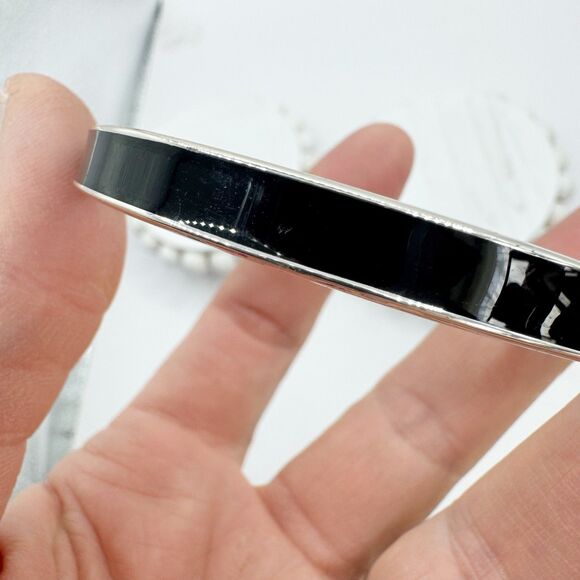 Vera Bradley Women's Silver Tone Black Enamel Narrow Bangle Bracelet - Picture 7 of 9